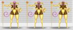  ass big_ass big_breasts bluebullpen boots breasts brown_skin cleavage female gloves harp leotard lyre original original_character pink_eyes pink_hair scouter staff tail weapon xirina xirinica xironica 