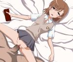  1boy 1girl ahegao bed big_breasts blue_eyes blush breasts brown_eyes brown_hair circle_anco clitoris clothed_female_nude_male clothed_sex compensated_molestation cum cum_inside dark-skinned_male dutch_angle ejaculation hair hair_ornament hairclip hairpin highres lying misaka_mikoto money nipples no_bra no_panties on_back open_mouth penis plaid plaid_skirt pov prostitution pussy pussy_juice saliva school_uniform sex shirt_lift short_hair skirt smile socks spread_legs sweat sweatdrop sweater_vest text to_aru_kagaku_no_railgun to_aru_majutsu_no_index uncensored vaginal 