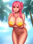  1girl alluring beach big_breasts bikini dead_or_alive honoka magenta_hair ocean outside red_eyes svoidist tecmo 