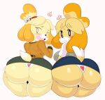  1girl 2_girls animal_crossing animal_ears anthro big_ass black_sclera blush bubble_ass bubble_butt canine clones clothed dat_ass dog female_only from_behind furry huge_ass isabelle_(animal_crossing) mouth_open naughty_face nintendo purple_yoshi_draws seductive sexy sexy_ass shortstack smelly_ass sssonic2 tail thick_thighs white_eyes 