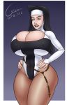  big_breasts covered_nipples legs lipstick nun 