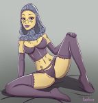  1girl alien barriss_offee breasts cubedcoconut female female_alien female_only garter_belt gloves green_skin jedi lingerie long_gloves looking_at_viewer mirialan panties partially_clothed solo star_wars stockings 