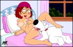 breasts brian_griffin family_guy glasses hat holding_breast luberne meg_griffin nipples nude pussylicking shaved_pussy spread_legs thighs tropicoboy
