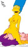  breasts crossover facesitting futurama marge_simpson nipples nude orgasm_face pussylicking shaved_pussy the_simpsons thighs turanga_leela 