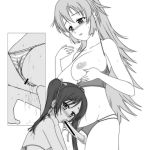  2girls anus bikini blush breastless_clothes breastless_clothing breasts censored charlotte_e_yeager crotchless_panties fellatio francesca_lucchini futa_on_female futa_with_female futanari futanari_with_female large_breasts mine_(peak) monochrome multiple_girls oral panties penis pointless_censoring pussy pussy_juice saliva strike_witches sweat tongue twintails underwear 