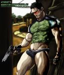  1boy bara biohazard blush briefs bulge chris_redfield facial_hair human male male_only muscle partially_clothed resident_evil resident_evil_5 solo sweat 