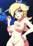  1girl bare_breasts big_breasts blonde blush breasts crown earrings female female_human female_only high_resolution human instastruckt jewelry looking_at_viewer nintendo nipples nude princess_rosalina rosalina rosalina_(mario) royalty solo star_earrings super_mario_bros. wand 
