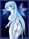  1girl aoi_(gegege_no_kitarou) ass back bare_shoulders blue_eyes blue_hair blue_skin bow bowtie breasts female gegege_no_kitaro gegege_no_kitarou genka_ichien huge_breasts large_breasts long_hair looking_at_viewer looking_back nipokura nipples pussy sling_bikini snowflakes solo standing sweatdrop swimsuit thighs touei uncensored very_long_hair white_skin yuki-onna yuki_onna yuki_onna_(gegege_no_kitarou) 