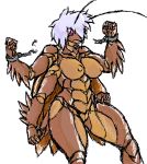  anthro breasts bug cockroach cockroaches female four_arm four_arms hair handcuff handcuffs insect muscle mutabouru nipples nude oekaki purple_eyes pussy short_hair solo white_hair wings 