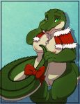  alligator anthro bbw big_breasts blush bow breasts christmas chubby color female fgs green_eyes lizard looking_at_viewer nipples nostrils nude pussy reptile ribbons scalie sefeiren_(artist) shawl shiny shiny_skin shy sitting smile solo tail_grab tongue wide_hips 