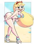  1girl ass beach bikini blonde_hair blue_eyes breasts disney grimphantom high_heels horns legs long_hair looking_at_viewer open_mouth sexy sexy_body smile star_butterfly star_vs_the_forces_of_evil 