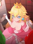 1girl 3boys aqua_eyes blonde_hair breasts breasts_out_of_clothes crown dress earrings elbow_gloves erect_nipples extremely_large_filesize eyebrows_visible_through_hair gloves gumroad_reward jewelry large_filesize large_penis long_hair looking_at_another looking_at_viewer luigi male mario mario_(series) mario_bros masturbation medium_breasts multiple_boys multiple_penises nipples paid_reward penis pink_dress pink_nipples princess_peach recording seductive_smile smile super_mario_bros. tekoki tongue waero white_elbow_gloves white_gloves