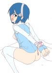  1girl 7-tan arms_behind_back ass bad_id bdsm blue_eyes blue_hair blush bondage bottomless bound bound_wrists breasts girl_on_top human madobe_nanami nipples os os-tan osaru+1 reverse_cowgirl reverse_cowgirl_position sex solo straddle straddling thighhighs usb 