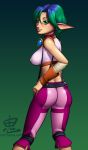  ass big_breasts blush breasts catthouse erect_nipples green_eyes green_hair jak_and_daxter keira nipples oni_(artist) pointed_ears 