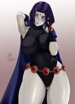 1girl big_breasts breasts curvaceous curvy curvy_body curvy_female curvy_figure curvy_hips dc_comics female_focus female_only grey_body huge_breasts nox_(artist) noxcuro purple_hair raven_(dc) short_hair slim_waist solo_female teen_titans thick_thighs thighs venus_body voluptuous wide_hips 