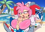  1boy 1girl 2022 alternate_version_available amy_rose anal_penetration beach blush breasts female_focus green_eyes half-closed_eyes male/female mostly_nude open_mouth outdoor_sex penis_in_ass pussy sega sonic_the_hedgehog sonic_the_hedgehog_(series) sunglasses sunglasses_on_head uhmsprs ultrahyper 