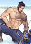  1girl alternate_version_available hanzo_(overwatch) kienbiu male male_only muscular_male overwatch partially_clothed solo_male 