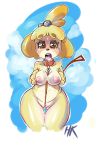  1girl 1girl animal_crossing anthro big_breasts blush bodily_fluids breasts brown_eyes canid canine canis collar domestic_dog drooling fur furry genitals hair hand_on_breast hotkibble isabelle_(animal_crossing) leash looking_at_viewer mammal nintendo nipples nude open_mouth pussy saliva shih_tzu short_stack standing sweat tears teeth thick_thighs tongue toy_dog video_games wide_hips yellow_body yellow_fur 