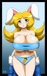 1girl animal_ears big_breasts blonde_hair blue_eyes breasts breasts_bigger_than_head brittany_(speeds) bunny_ears cleavage female_only huge_breasts original solo_female speeds usagimimi