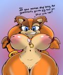  1girl 1girl anthro badger blue_eyes breasts colored dialogue english_text furry genitals high_res jewelry looking_at_viewer mammal mobian_monster mustelid musteline necklace nipples nude pussy sonic_boom sonic_the_hedgehog_(series) sticks_the_jungle_badger teeth text video_games xaveknyne 