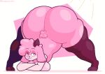 1girl arms_crossed big_ass breasts caprine fluffy jack-o_pose meery nude pink_hair pink_skin pink_wool sheep stockings thick_thighs xmelomor24x