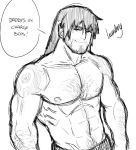  1boy bara facial_hair gay green_hair hairy human humplex male male_only monochrome muscle nipples partially_clothed pecs sketch solo_focus xerude yaoi 