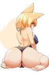  1girl animal_ears ass back big_breasts blonde_hair blue_swimsuit breasts cameltoe dearmybrothers fox_ears fox_tail high_res huge_ass looking_at_viewer school_swimsuit short_hair sitting solo swimsuit tail thick_thighs touhou transparent turning wariza yakumo_ran yellow_eyes 