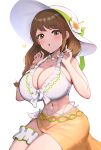  1girl 1girl 1girl :o absurd_res alluring alternate_costume athletic_female bikini braid braided_ponytail bridal_garter brown_hair cleavage female_abs female_only fire_emblem fire_emblem_engage fire_emblem_heroes fit_female flower flower_hat frilled_bikini frills goldmary_(fire_emblem) goldmary_(summer)_(fire_emblem) gonzarez hat high_res long_hair looking_at_viewer mole mole_on_breast navel nintendo official_alternate_costume sarong simple_background skindentation swimsuit thighs white_background white_bikini white_flower white_hat white_swimsuit 