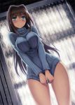  big_breasts blue_eyes breasts nitroplus no_pants sweater thighs turtleneck 