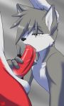  big_penis black_nose canine cute erection fellatio fingerless_gloves fox furry gay gloves green_eyes grey_background grey_hair hair male oral oral_sex penis redwolfxlll saliva sex simple_background testicles 