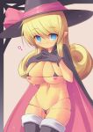  1girl bikini blonde_hair blue_eyes blush breasts cape gloves halloween hat heart huge_breasts kourourin long_hair looking_at_viewer micro_bikini navel nipple_slip nipples original pointy_ears solo stockings swimsuit thighhighs witch witch_hat 