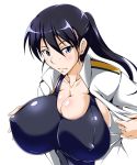  1girl black_hair blue_eyes blush breasts erect_nipples female huge_breasts kanten solo strike_witches 