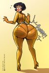 1girl alex_(totally_spies) ass_expansion big_ass black_hair dark-skinned_female looking_back looking_down medium_breasts older older_female pantylines short_hair tail-blazer thin_waist tight_clothing tight_suit totally_spies wide_hips yellow_clothing yellow_suit young_adult young_adult_female young_adult_woman