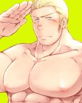  1boy bara blond_hair blush human male male_only muscle nipples nude pecs solo solo_focus yaoi 
