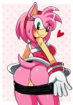  amy_rose anthro anus ass blush bracelet bubble_butt erinaceidae furry gloves green_eyes hair hairband heart hedgehog looking_back looking_down no_panties pants_down pink_hair pussy short_hair smile solo sonic_(series) sonic_team sssonic2 sweat tail 