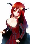  1girl big_breasts breasts choker cleavage demon_girl dress horns large_breasts looking_at_viewer maou_(maoyuu) maoyuu_maou_yuusha meito_(maze) red_eyes red_hair simple_background smile solo white_background 