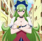  1boy :&lt; big_breasts blush breasts covering_breasts embarrassed frown green_hair ixion_saga maid mariandale torn_clothes trap 