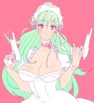  1boy :o big_breasts breasts green_hair gun ixion_saga large_breasts long_hair mariandale nail_polish solo teyrapak trap weapon 