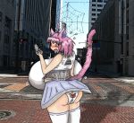  animal_ears animal_tail big_breasts blush breasts cat_ears cat_panties cat_tail cell_phone city embarrassing female funny long_hair looking_back orange_eyes panties pink_hair printed_panties skirt skirt_lift solo tail white_panties 