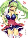 1boy big_breasts breasts bulge cleavage green_hair huge_breasts ixion_saga maid mariandale menokonome panties solo stockings thighhighs trap twin_tails twintails wink