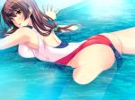  1girl blush breasts brown_hair cameltoe competition_swimsuit female game_cg huge_breasts long_hair looking_at_viewer marushin_(denwa0214) one-piece open_mouth pool red_eyes shinohara_katsumi solo supokon!_sports_wear_complex swimsuit water 