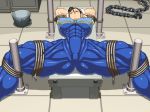  1girl abs bdsm bondage bound breasts capcom chun-li extreme_muscles female huge_breasts large_breasts lying muscle on_back ren_(tainca2000) solo spread_legs street_fighter 