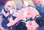  2girls :o absurd_res animal_ears ass black_hair blonde_hair blush breasts brown_eyes censored chiri_(atlanta) collar cum cum_on_body cum_on_breasts cum_on_clothes cum_on_hair cum_on_lower_body cum_on_upper_body dutch_angle facial hair high_res joined_pages looking_back meina_(atlanta) mosaic_censoring multiple_girls nipples no_panties off_shoulder original pussy pussy_juice pussy_juice_drip recording red_eyes scan school_uniform serafuku skirt spread_legs spread_pussy stockings striped striped_legwear tail ten&#039;inkou_korin twin_tails viewfinder wince wink 
