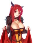  1girl areola areola_slip areolae breasts dress exxe highres horns huge_breasts looking_at_viewer maou_(maoyuu) maoyuu_maou_yuusha red_eyes red_hair smile solo 