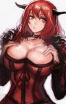  1girl breast_suppress breasts choker cleavage dress evan_yang huge_breasts looking_at_viewer maou_(maoyuu) maoyuu_maou_yuusha red_eyes red_hair ribbon solo 