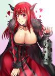  1girl argyle arseniquez blush breasts choker cleavage dress heart highres horns huge_breasts long_hair looking_at_viewer maou_(maoyuu) maoyuu_maou_yuusha nail_polish red_dress red_eyes red_hair smile solo songwut_ouppakarndee 