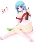  1girl 2013 blue_eyes blue_hair blush breasts dildo japanese_clothes kimono looking_at_viewer nipples pussy snake solo tanuxu uncensored 