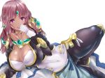  1girl breasts female gloves hair_ornament huge_breasts long_hair navel on_side purple_eyes purple_hair sayaka_haore_no_yome smile thick_thighs thighs 