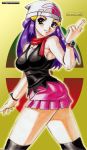 1girl alluring ass dawn female_only high_res highres hikari_(pokemon) jadenkaiba legs pokemon purple_hair skirt