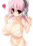  1girl bikini blush breasts female headphones huge_breasts long_hair nitroplus open_mouth over_hundred pi-hundred pink_hair red_eyes smile solo super_sonico swimsuit twintail_suki 